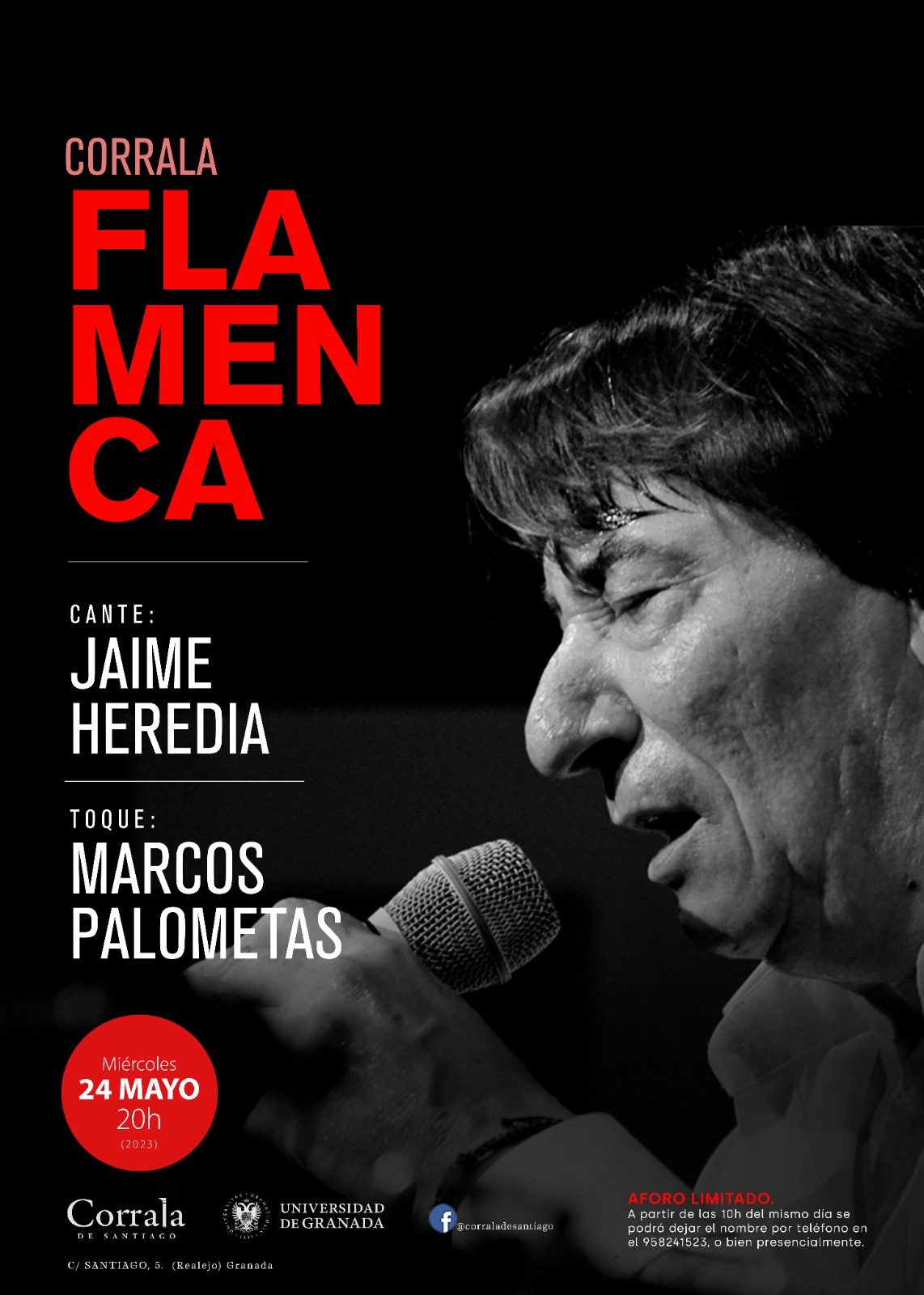 El cantaor granadino Jaime Heredia "El Parrón" canta en la Corrala Flamenca el 25 de mayo de 2023 acompañado por Marcos Palometas