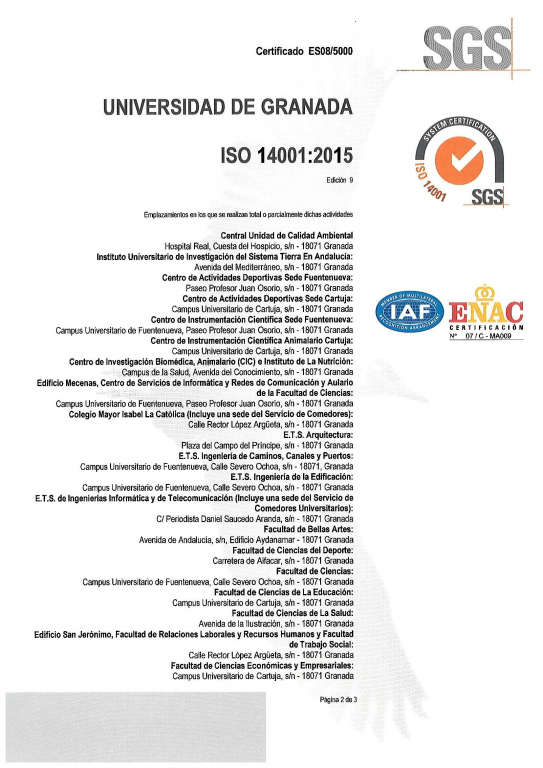 Página 2 del certificado ISO 14001 de la Corrala de Santiago
